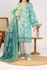 Printed Lawn Suit 3Pc with Printed Dupatta and Dyed Cambric Trouser