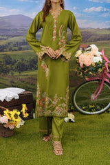 Cotton Satin Shirt with Solid Dyed Trouser featuring detailed stitching