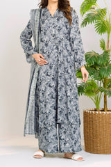 Printed Lawn Suit 3Pc with Printed Dupatta and Dyed Cambric Trouser