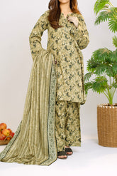 Printed Lawn Suit 3Pc with Printed Dupatta and Dyed Cambric Trouser