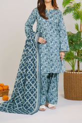 Printed Lawn Suit 3Pc with Printed Dupatta and Dyed Cambric Trouser