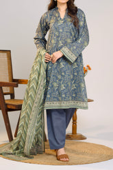 Printed Lawn Suit 3Pc with Printed Dupatta and Dyed Cambric Trouser