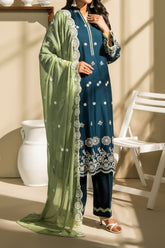 NPSSE3113 Schiffli Embroidered Lawn Suit - Stitched 3Pc