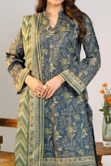 Printed Lawn Suit 3Pc with Printed Dupatta and Dyed Cambric Trouser