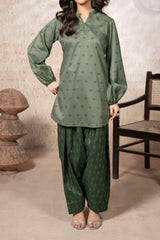 Green Lawn Jacquard Stitched 2 Piece Suit for Women