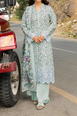 Unstitched 3Pc Printed Embroidered Lawn Suit - NUSLE3152