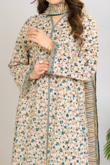 Printed Lawn Suit 3Pc with Printed Dupatta and Dyed Cambric Trouser