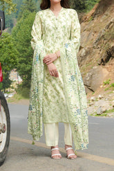 Unstitched 3Pc Printed Embroidered Lawn Suit - NUSLE3154