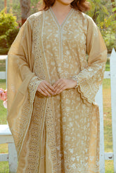 NPSSE3087 Schiffli Embroidered Lawn Suit - Stitched 3Pc