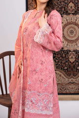 NUSLE3060 Printed Embroidered Suit - Unstitched 3Pc