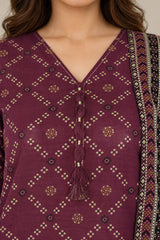 Unstitched 3Pc - Printed Khaddar Suit - 263025