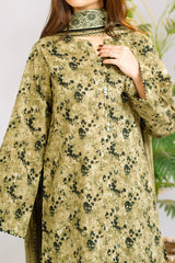 Printed Lawn Suit 3Pc with Printed Dupatta and Dyed Cambric Trouser