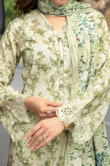 Unstitched 3Pc Printed Embroidered Lawn Suit - NUSLE3154