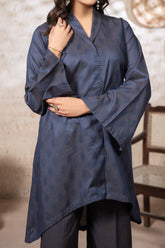 Blue Lawn Jacquard Stitched 2 Piece Suit for Women