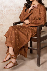 Brown Lawn Jacquard Stitched 2 Piece Suit for Women