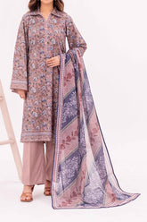 Lilac Printed Lawn Suit 3Pc with Printed Dupatta and Dyed Cambric Trouser