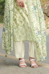Unstitched 3Pc Printed Embroidered Lawn Suit - NUSLE3154