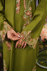 Cotton Satin Shirt with Solid Dyed Trouser featuring detailed stitching
