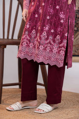 NUSLE3059 Printed Embroidered Suit - Unstitched 3Pc