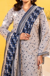 Grey printed 3 piece lawn suit for women with lawn dupatta and cambric trouser
Printed lawn shirt in Grey color for ladies