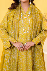 Yellow printed 3 piece lawn suit for women with lawn dupatta and cambric trouser
Printed lawn shirt fabric for ladies summer dress