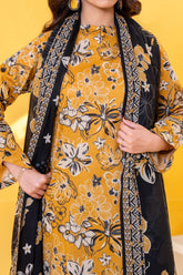 Yellow printed 3 piece lawn suit for women with lawn dupatta and cambric trouser
Printed lawn shirt in Yellow color for ladies