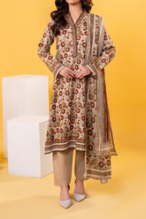 Light Brown printed 3 piece lawn suit for women with lawn dupatta and cambric trouser
Printed lawn shirt in Light Brown color for ladies