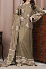 TAN - Unstitched Velvet Jacquard Suit (3 Piece) 3194