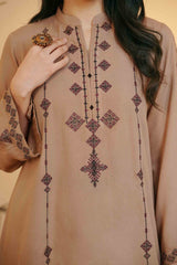 Embroidered Silk Karandi Suit - Stitched 2 PC - 2076