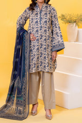 Printed Lawn Suit 3Pc with Printed Dupatta and Dyed Cambric Trouser