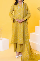 Yellow printed 3 piece lawn suit for women with lawn dupatta and cambric trouser
Printed lawn shirt fabric for ladies summer dress