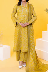 Yellow printed 3 piece lawn suit for women with lawn dupatta and cambric trouser
Printed lawn shirt fabric for ladies summer dress