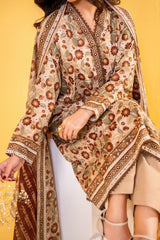 Light Brown printed 3 piece lawn suit for women with lawn dupatta and cambric trouser
Printed lawn shirt in black color for ladies