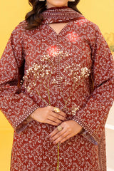 Maroon printed 3 piece lawn suit for women with lawn dupatta and cambric trouser
Printed lawn shirt in Maroon color for ladies