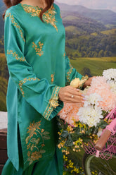 Cotton Satin Shirt with Embroidered Satin Trouser – Elegant Outfit