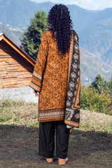 BRONZE - Peach Printed Unstitched Suit 3 Pc - 3187
