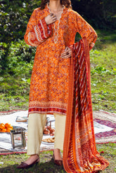 CLEMENTINE - Peach Printed Unstitched Suit 3 Pc - 3184