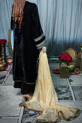 NV-205 Black Festive Unstitched Suit - 2Pc