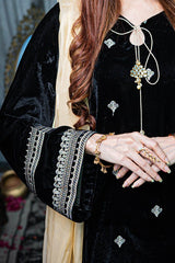 NV-205 Black Festive Unstitched Suit - 2Pc