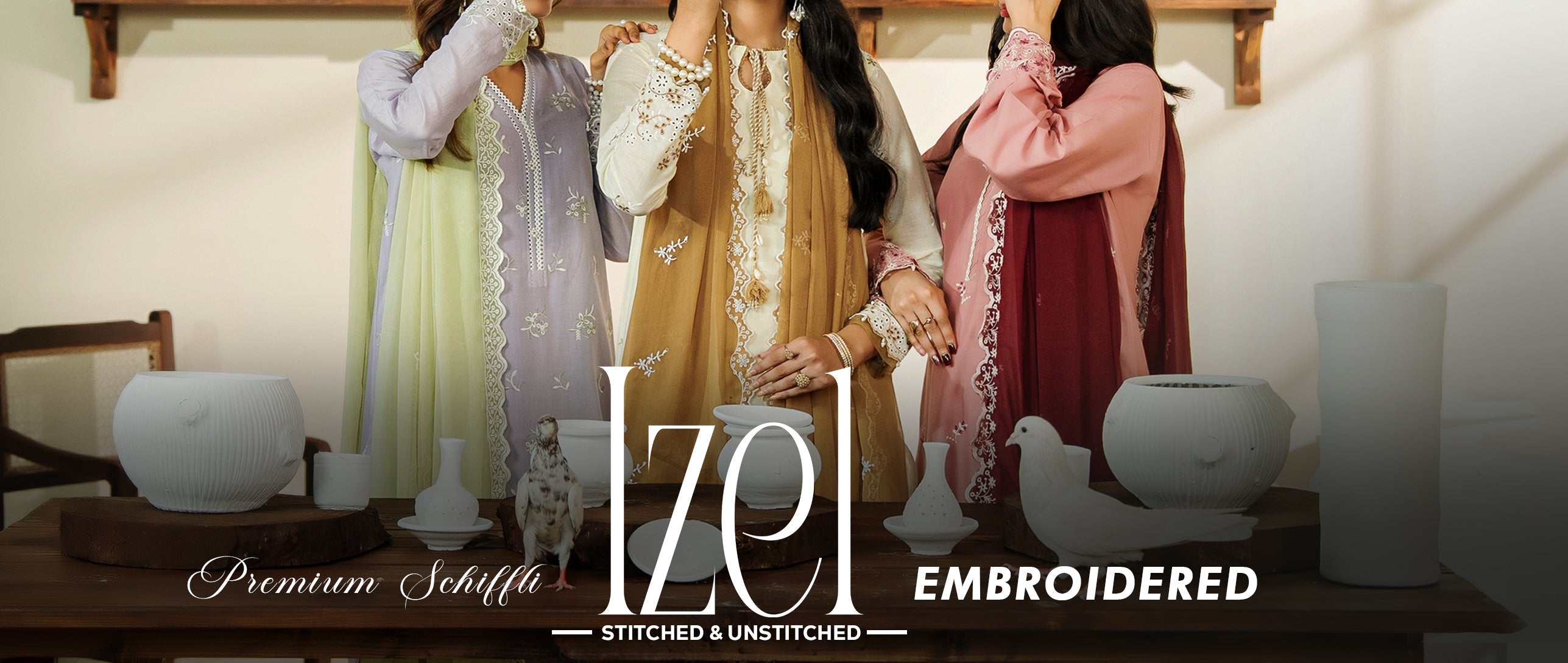 Izel | Schiffli Embroidered | RTW & Unstitched - 3Pcs