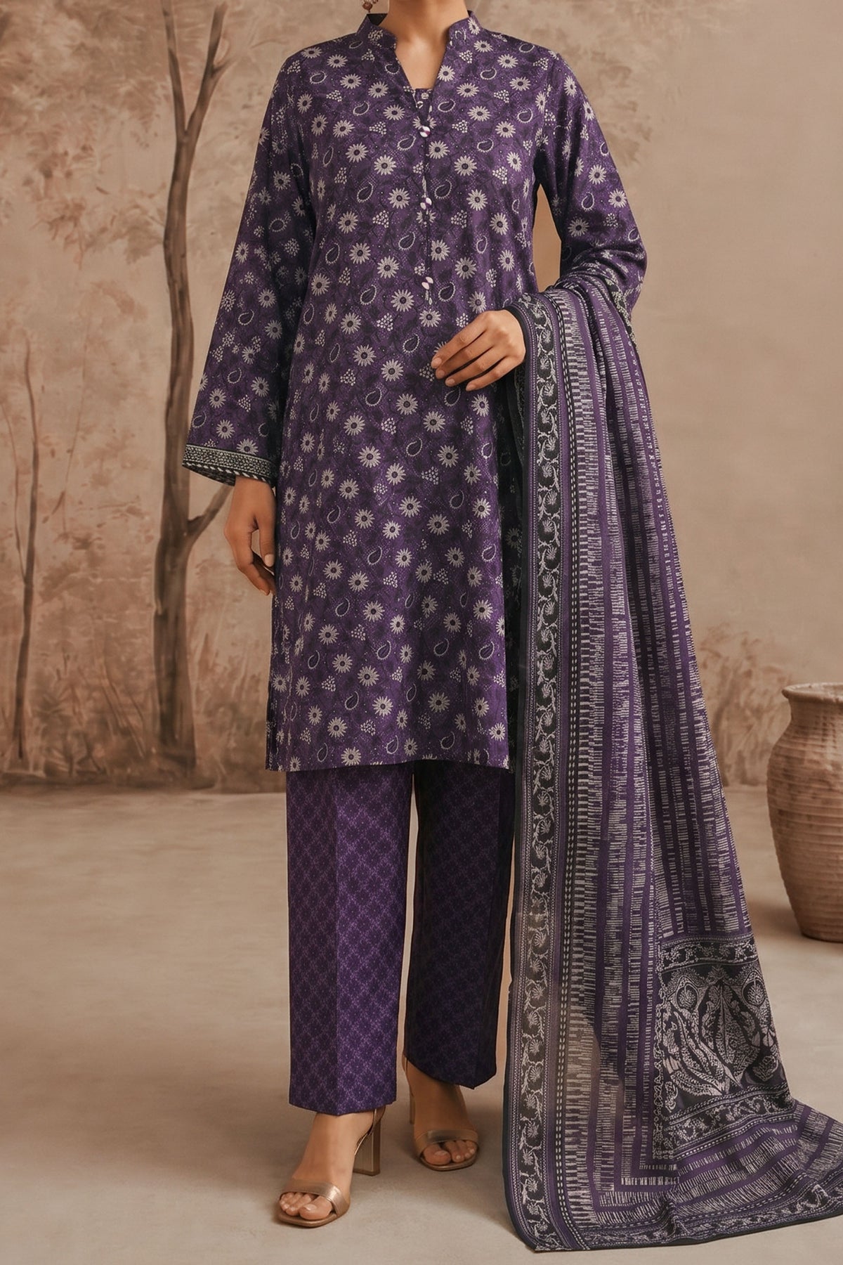 NUSLW3084 Printed Lawn Suit - Unstitched 3Pc