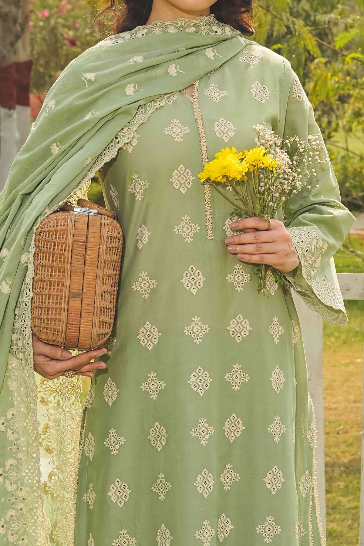 NPSSE3081 Schiffli Embroidered Lawn Suit - Stitched 3Pc