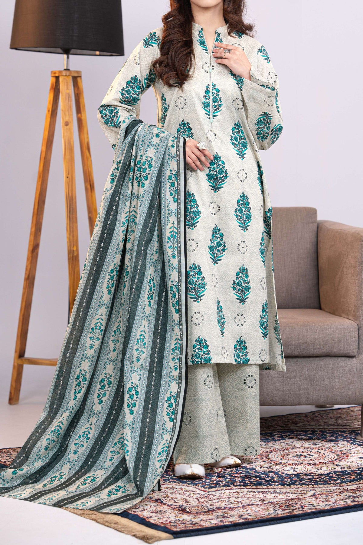 NUSLW3041 Printed Lawn Suit - Unstitched 3Pc