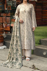 NUSLE3157 Printed Embroidered Lawn Suit - Unstitched 3Pc