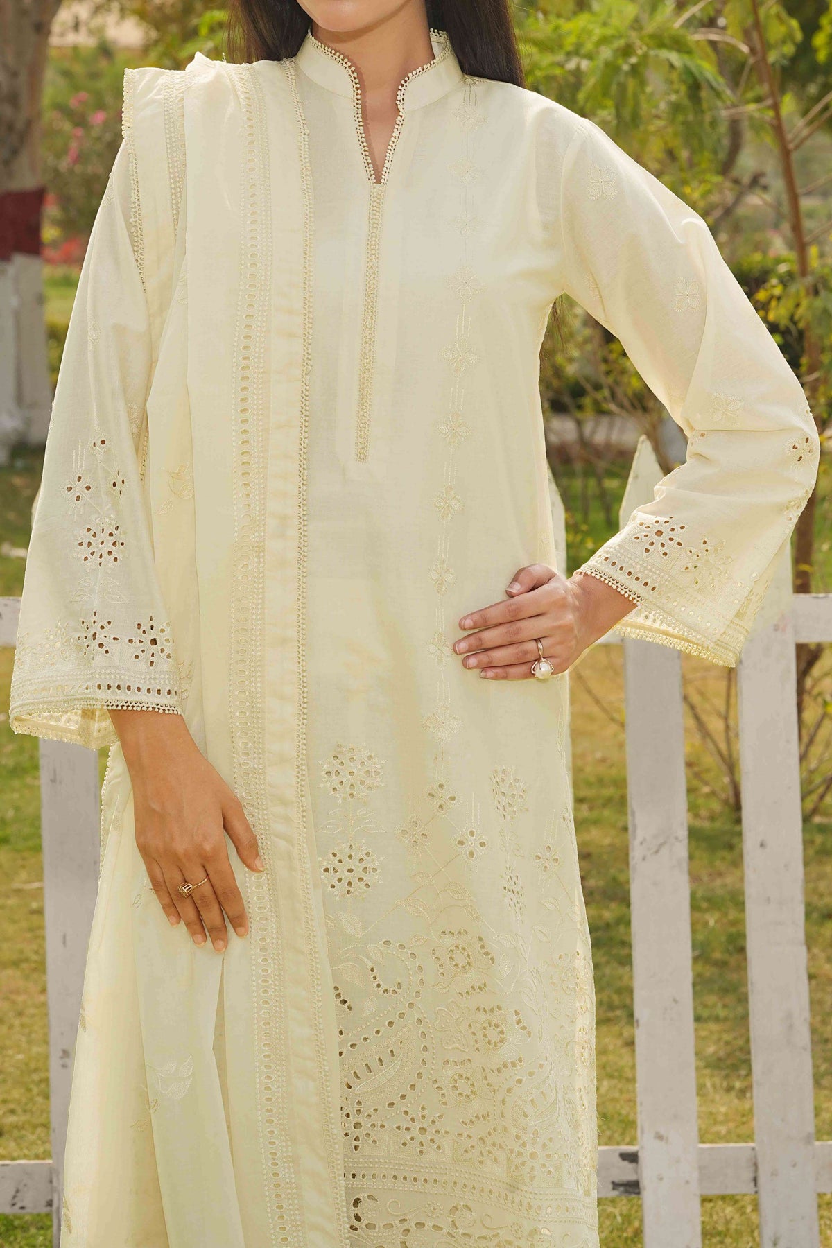 NPSSE3080 Schiffli Embroidered Lawn Suit - Stitched 3Pc