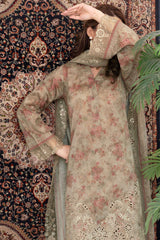 NUSLE3052 Printed Embroidered Suit - Unstitched 3Pc
