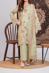 NUSLE3055 Printed Embroidered Suit - Unstitched 3Pc