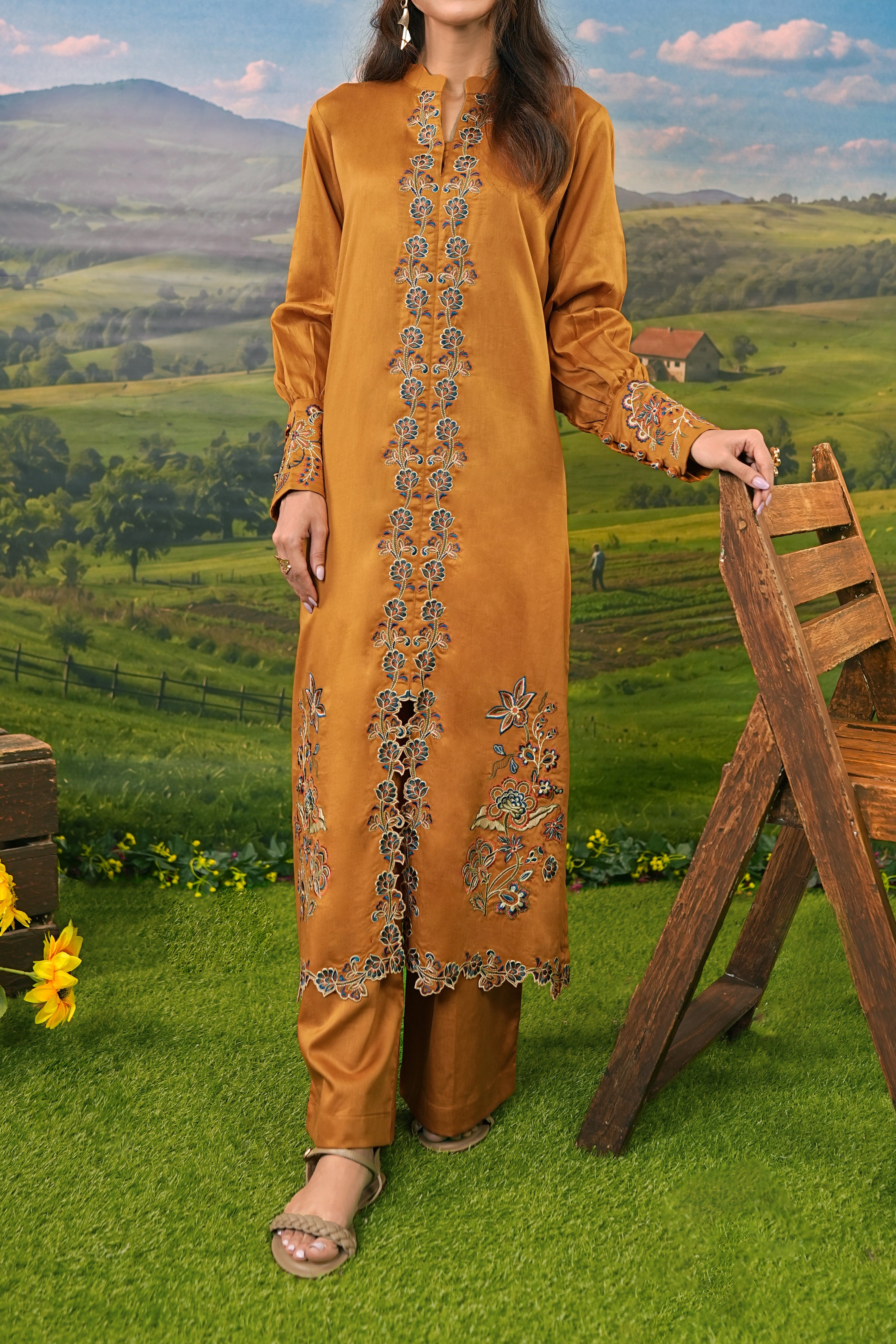 Cotton Satin Shirt with Plain Dyed Trouser – Elegant Outfit