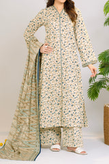 Printed Lawn Suit 3Pc with Printed Dupatta and Dyed Cambric Trouser