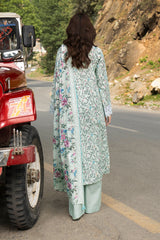 Unstitched 3Pc Printed Embroidered Lawn Suit - NUSLE3152